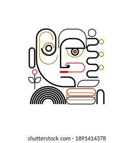 face on decorative ornament style vector illustration.