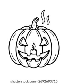 Cara en un icono de calabaza dibujado a mano. Símbolo de Clipart de dibujo de esquema. Ilustración vectorial.