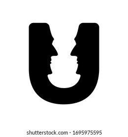 Face on U letter logo vector sign template