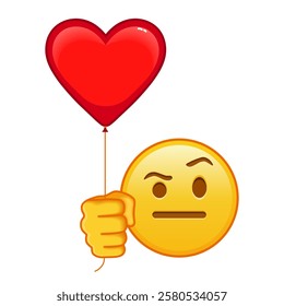 Face with one eyebrow raised with red heart baloon Large size of yellow emoji smile