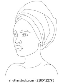 La cara es una línea. Retrato abstracto de una mujer afroamericana. Mujer joven y moderna con piel oscura. Un vector dibujado a mano con una sola línea.