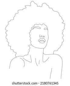 Das Gesicht ist eine Zeile. Abstraktes Porträt einer afroamerikanischen Frau. Moderne junge Frau mit dunkler Haut. Ein von Hand gezeichneter Vektor mit einer einzelnen Linie.