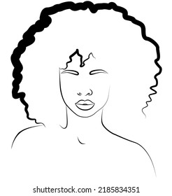 The face is one line. Abstract portrait of an African-American woman. Modern young feminine woman with dark skin. A vector drawn by hand with a single line.