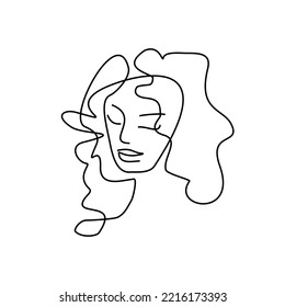 face one line. amazing art girl. portrait contour graceful. beauty salon logo
