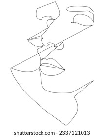 The face is one line. One line of the Art pair, the line of the Art man and woman, The minimum vector of the face. Couple print, kiss print.