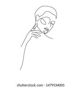 Woman’s face one line drawing on white isolated background. Vector illustration