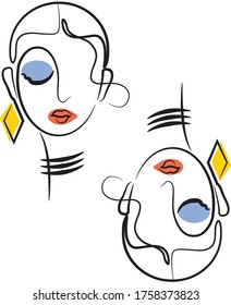 Cara, dibujo de una línea. Estilo minimalista de retrato para impresión textil