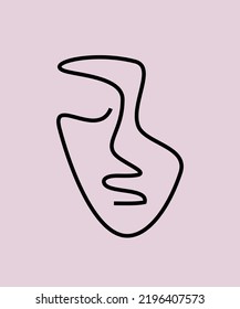 face one line. mask illustration minimalism. linear drawing silhouette face. portrait - amazing art