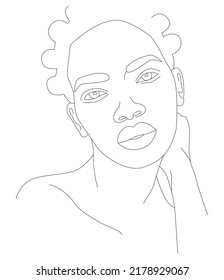 The face is one line. Portrait of a beautiful African woman. Women's African traditional scarf-headdress. Vector icon, logo, template, brochures.