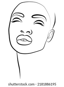 The face is one line. Portrait of a beautiful African woman. Women's African traditional scarf-headdress. Vector icon, logo, template, brochures.