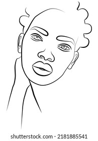 The face is one line. The silhouette of the face of a young African woman. Portrait of a girl. Vector flat illustration.