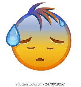 Face with open mouth in cold sweat Large size of yellow emoji smile with hair