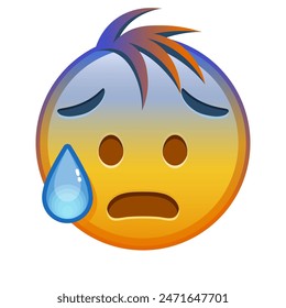 Face with open mouth in cold sweat Large size of yellow emoji smile with hair