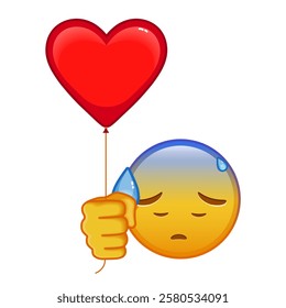 Face with open mouth in cold sweat with red heart baloon Large size of yellow emoji smile