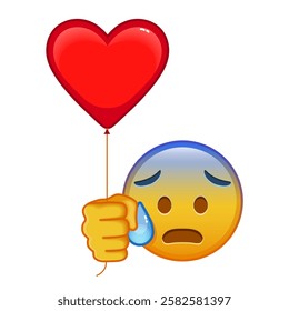 Face with open mouth in cold sweat with red heart baloon Large size of yellow emoji smile