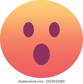 Rosto com ícone emoji de boca aberta. Cores modernas, elemento popular que expressa surpresa ou choque, frequentemente usadas nas mídias sociais. Emoticon, elemento isolado.