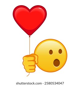 Face with open mouth with red heart baloon Large size of yellow emoji smile