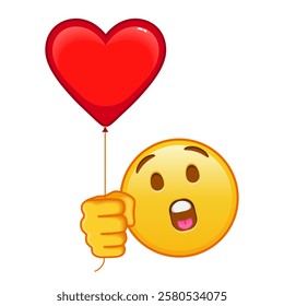 Face with open mouth with red heart baloon Large size of yellow emoji smile