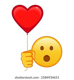 Face with open mouth with red heart baloon Large size of yellow emoji smile