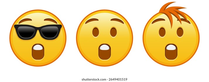 Face with open mouth Set of three yellow emoji