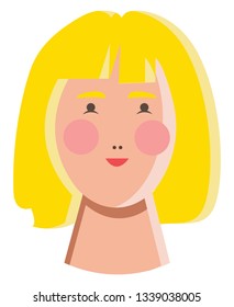 Face of oriental looking girl with yellow hair and red cheeks vector color drawing or illustration 