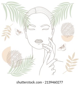 Face outline Beautiful woman Line art