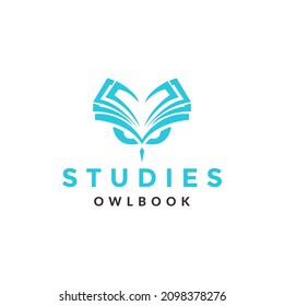 face owl with books logo vector design illustration