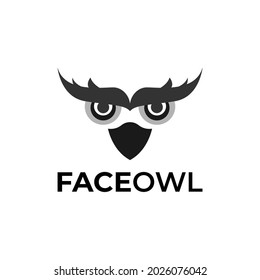 face owl of logo design with black color. vector illustration