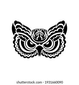 The face of an owl from the Maori patterns. Isolated on white background. Vector 