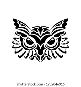 The face of an owl from the Maori patterns. Isolated on white background. Vector illustration.