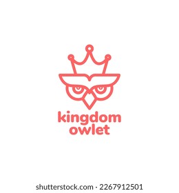 face owlet king crown line art kingdom cute logo design vector icon illustration