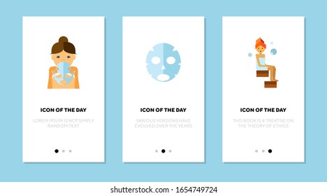 Face pack flat icon set. Appearance, mask, procedure isolated vector sign pack. Beauty and fashion concept. Vector illustration symbol elements for web design and apps