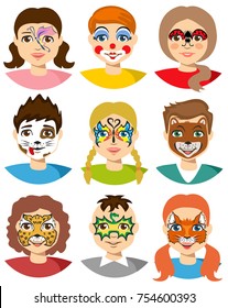 Face painting  Children  Kids masks   Kids faces and painting isolated