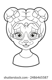 Face painting coloring book for children. Girl's face. Size A4. Vector template. Children's makeup