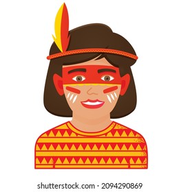 Face Painting Icon with Boy with Native American Painting. Isolated on White Background. Vector Illustration. Funny Kid Face.
