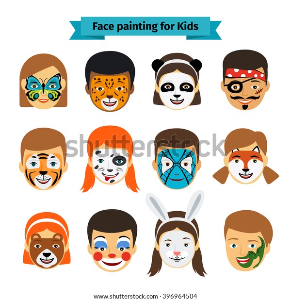 Face Painting Icons Kids Faces Animals Stock Vector (Royalty Free ...