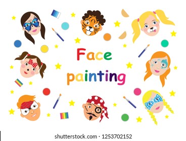 Face Painting Kids Collection Set Icons Stock Vector (Royalty Free ...
