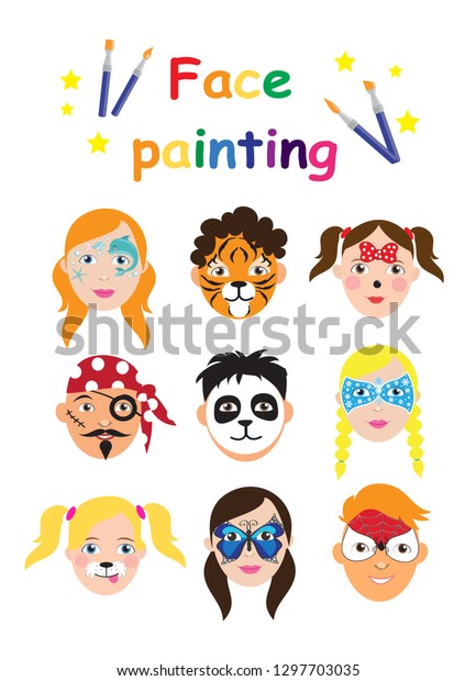Face Painting Kids Collection Set Icons Stock Vector (Royalty Free ...