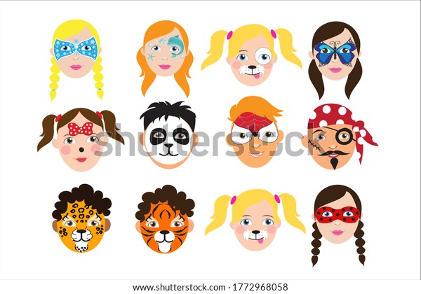 Face Painting Kids Icons Collection Vector Stock Vector (Royalty Free ...