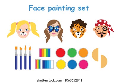 Face Painting Set. Face Art For Kids. Vector Illustration