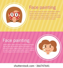 Face painting. Vector isolated illustration. Cartoon characters. Girls faces