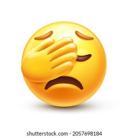 Face palm Emoji. Sad emoticon with facepalm gesture. Shaking my head 3D stylized vector icon