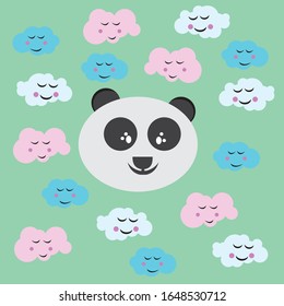 Face pandas with cute clouds having face for kids vector illustration