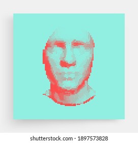 A face pattern consisting of dots. Facial recognition. Abstract spotted vector illustration.