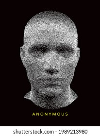 A face pattern consisting of dots. Facial recognition. Technology concept. Anonymous social masking. Cyber crime and cyber security vector illustration. 
