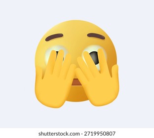 Cara con Peeking Eye Vector emoji ilustración símbolo no hay manera sorprendido escondido detrás de las manos, Ilustración vectorial 3D. Bola amarilla feliz que cubre los ojos y que asoma, esperando una sorpresa. Emoticono