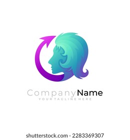 Face people logo and arrow design template, 3d colorful style