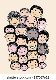 Face people sketch Crowd of funny peoples