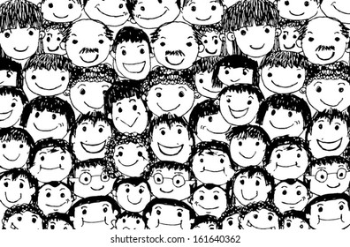 Face people sketch Crowd of funny peoples