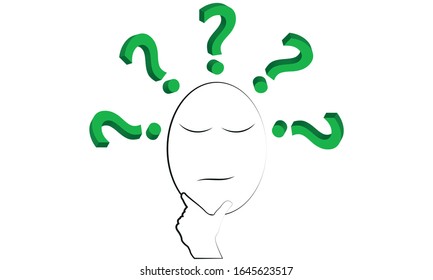 Cara de una persona pensando con signos de interrogación verdes.